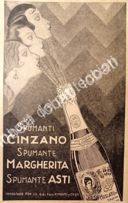 CARTEL ANTIGUO ORIGINAL DE VINOS SPUMANTE MARGHERITA ASTI CINZANO AÑOS 20s /424