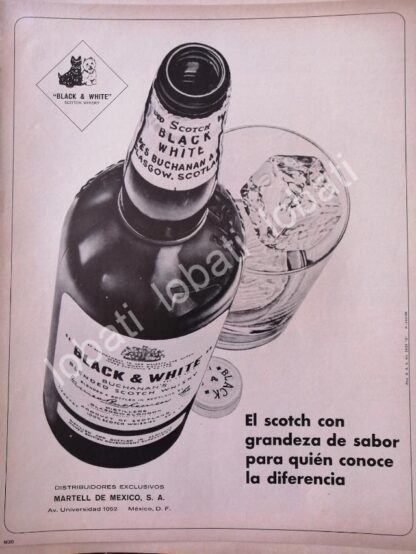 CARTEL ANTIGUO ORIGINAL DE VINOS. WHISKY BLACK & WHITE 1968 /605 MUY RARO