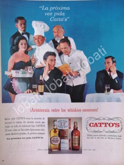 CARTEL ANTIGUO ORIGINAL DE VINOS. WHISKY CATTOS 1965 /570 /RARO