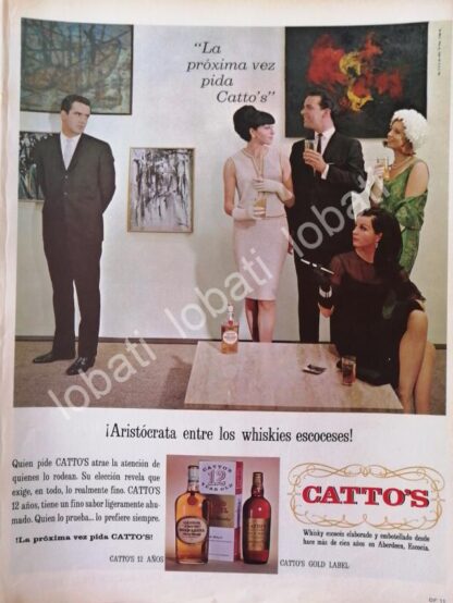 CARTEL ANTIGUO ORIGINAL DE VINOS. WHISKY CATTOS GOLD LABEL 1965 /569 /RARO