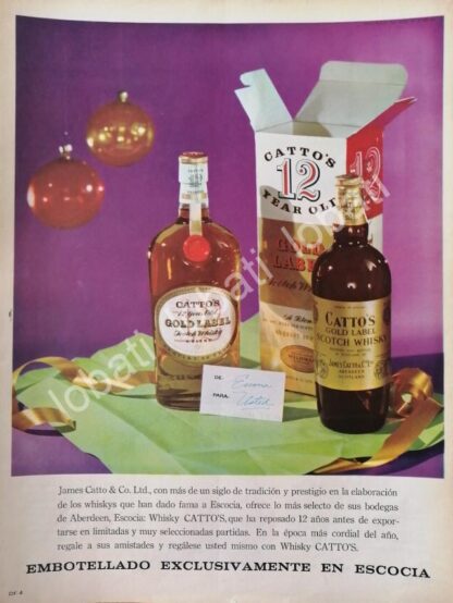 CARTEL ANTIGUO ORIGINAL DE VINOS. WHISKY CATTOS GOLD LABEL 1965 /568 /RARO