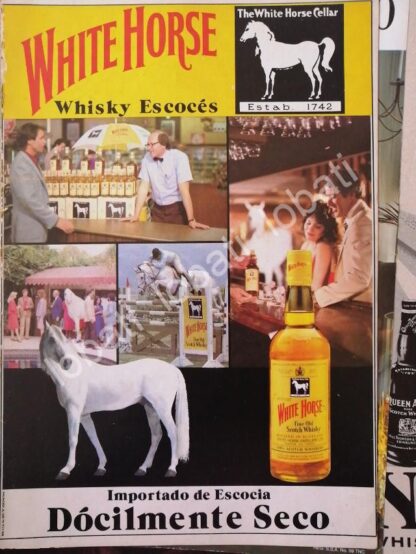 CARTEL ANTIGUO ORIGINAL DE VINOS. WHISKY WHITE HORSE 1980s /604 RARO