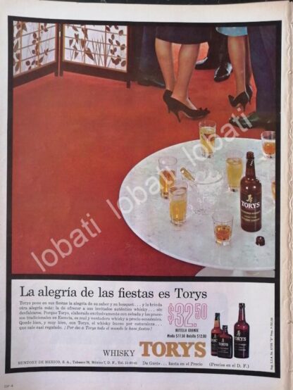 CARTEL ANTIGUO ORIGINAL DE VINOS. WHISKY TORYS 1965 /540