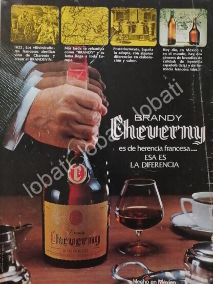 CARTEL ANTIGUO ORIGINAL DE VINOS. BRANDY CHEVERNY 1970s /526