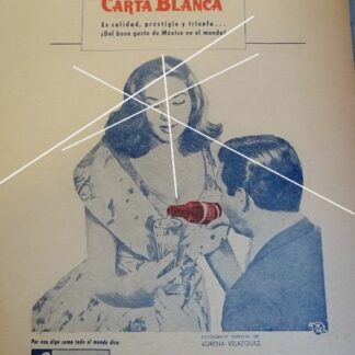 AFICHE RETRO CERVEZA CARTA BLANCA Y LORENA VELAZQUEZ 1960