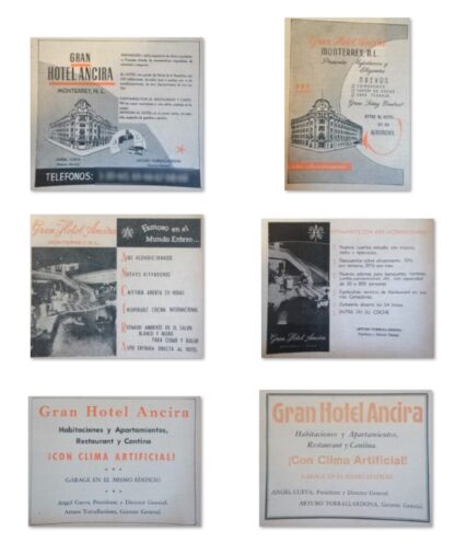 6 AFICHES ANTIGUOS HOTEL ANCIRA MONTERREY 1963 1950s 60s
